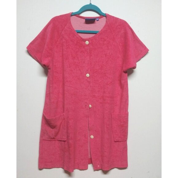 YACHT CLUB robe short SP pink short sleeve pockets Turkish/microfiber buttons - Picture 1 of 9